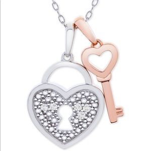 Diamond Accent Heart Lock&Key18"Pendant Necklace